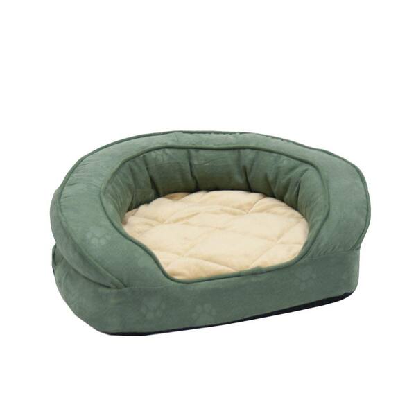K&H Pet Products Deluxe Ortho Bolster Sleeper Small Green Paw Print Dog Bed