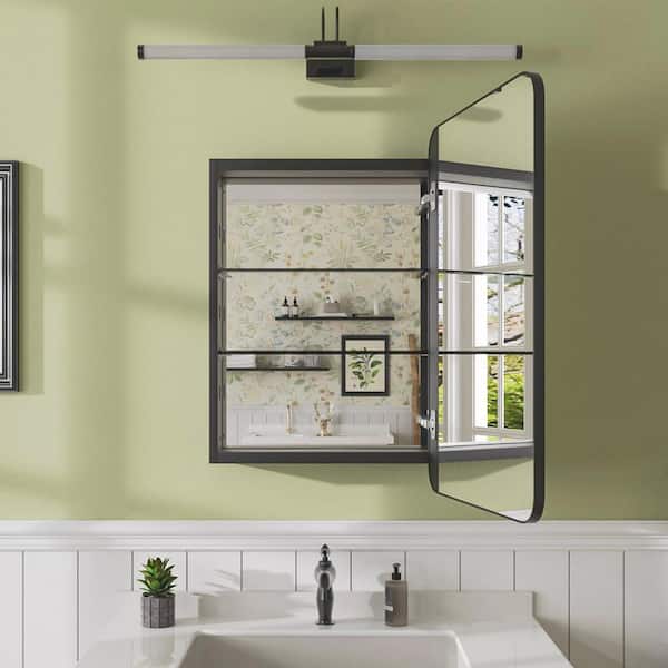 20 in. W x 26 in. H Rectangular Matte Black Aluminum Recessed/Surface Mount Framed Medicine Cabinet with Mirror