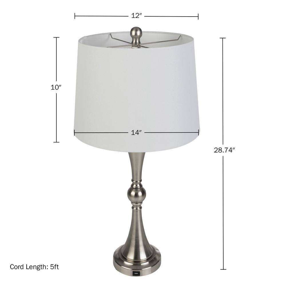 Silver Touch Control Table Lamps with USB Ports, Set of 2
