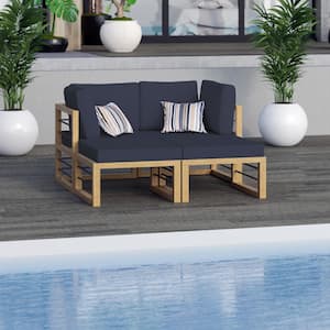 4-Piece Aluminum Outdoor Sectional Sunbed with Navy Blue Cushions