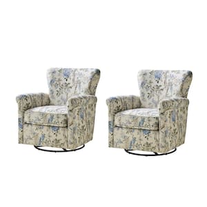 Georg Bird Floral Fabric Shakeable Swivel Chair with Roll Armrest (Set of 2)