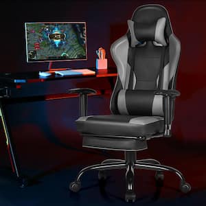 Gray Plastic Massage Gaming Chair Racing Computer Task Chair Recliner with Footrest