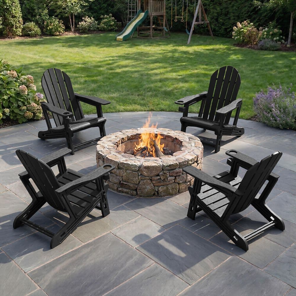 4-Pack HDPE Outdoor Adirondack Chair 380 LBS Capacity No-Screw Assembly with Built-in Cup Holder Waterproof Chairs Black price history on PriceWatchPro
