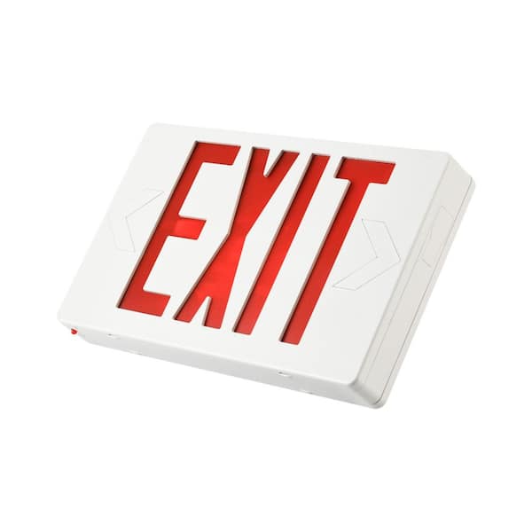 MEDINAH POWER LED Emergency Exit Sign, 90 Min Backup, Damp Rated, RED Letters, UL Listed, 120/277VAC, White