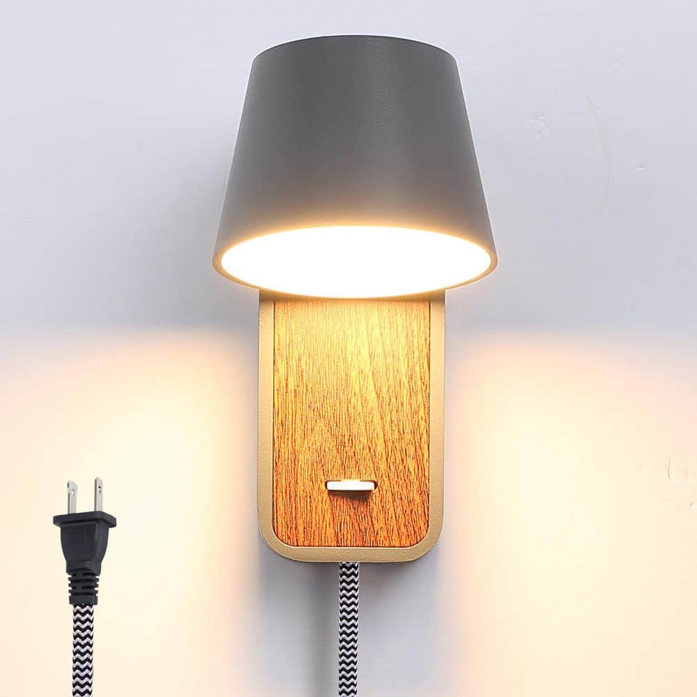 3.5 in. 1 Light Plug in E26 Wall Sconces with Grey Shade and Switch, Industrial Adjustable Head Wood Base Wall Lamp price history on PriceWatchPro