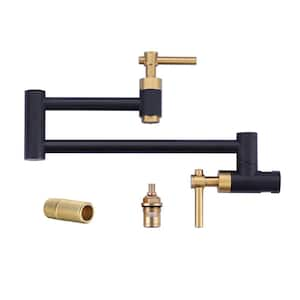 Wall Mounted Pot Filler with Double Handles in Black and Gold