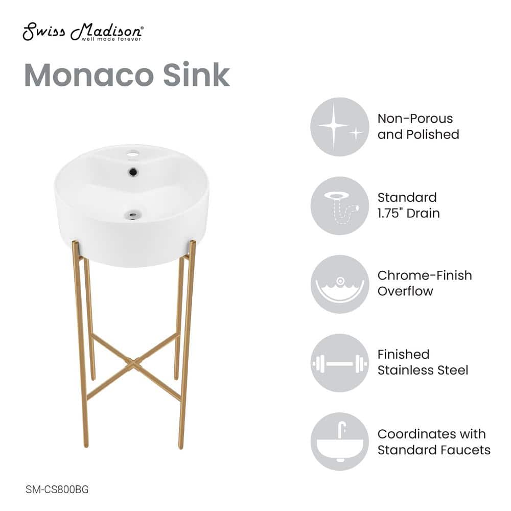 Monaco 15.75" White Ceramic Console Sink with Brushed Gold Legs