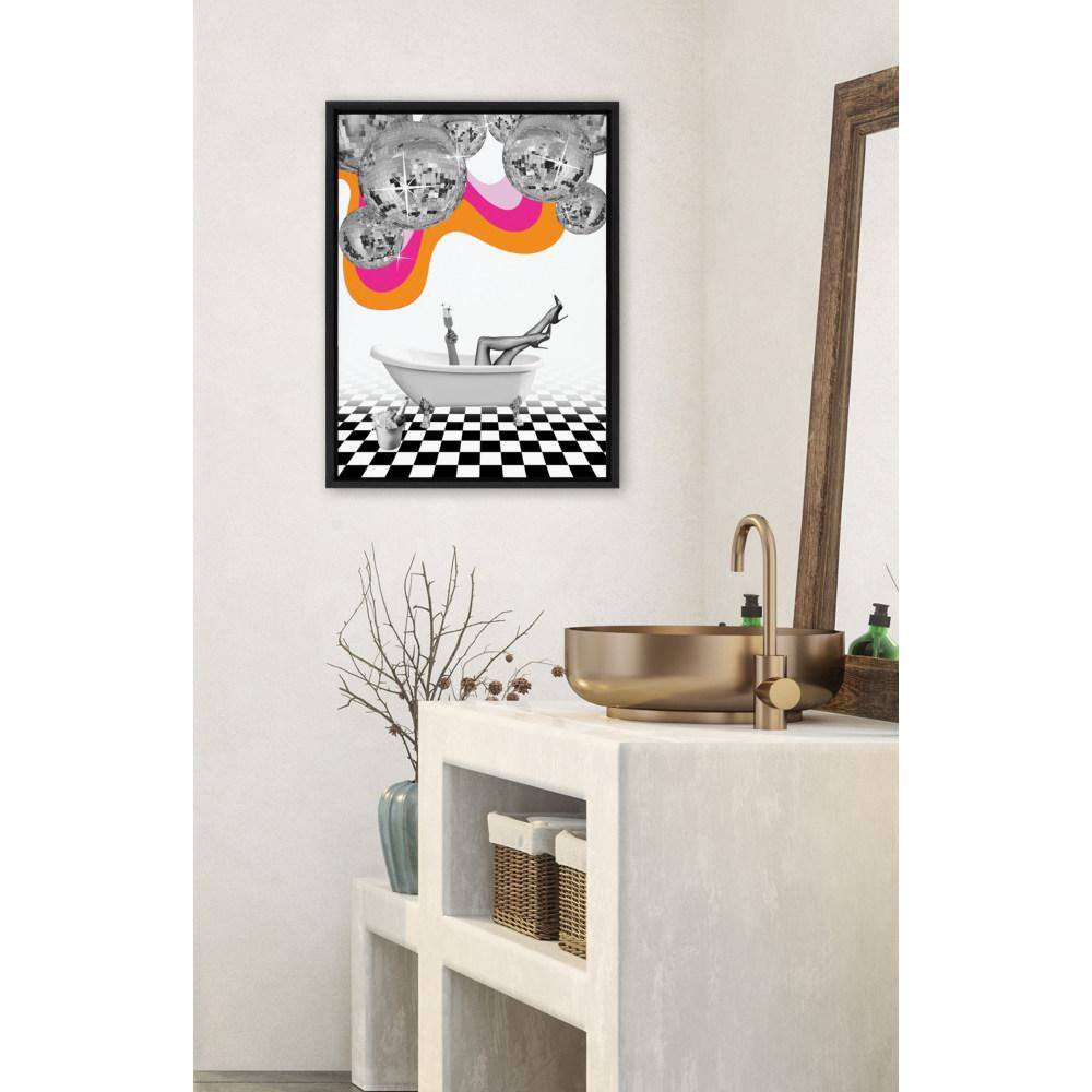 Colorful Disco Bathtub Canvas Print with Black Frame, 18x24