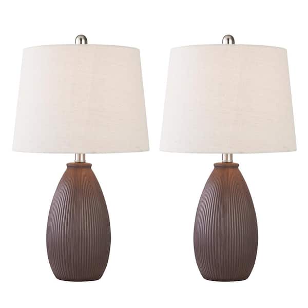 Maxax Sacramento 22.25 in. Brown Ceramic Dimmable Table Lamp with Teal (Set of 2)