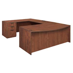 Magons 71 in. Cherry Bow Front Double Full Pedestal U-Desk