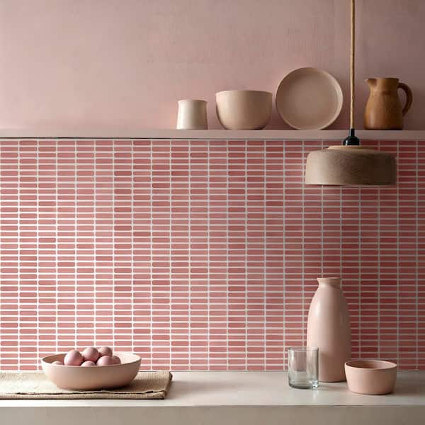 Nova Pink 11.73 in. x 11.88 in. Mini Brick Frosted Glass Mosaic Floor and Wall Tile (0.96 sq. ft./ Each)