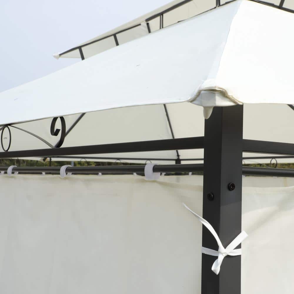 13x10 Beige Metal Patio Gazebo with Double Roof and Curtains