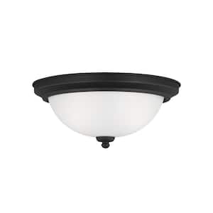 Geary 12.5 in. 2-Light Midnight Matte Black Traditional Contemporary Ceiling Flush Mount with Satin Etched Glass