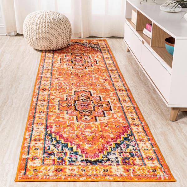 Brooklyn Geometric Medallion Orange/Blue 2 ft. x 8 ft. Runner Rug