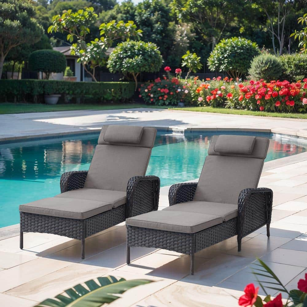 Gymojoy Carolina Brown 2-Piece Wicker Outdoor Chaise Lounge Recliner ...