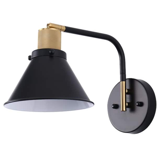 8 in. 1-Light Black and Gold Bell LED Wall Sconce with Dimmable for Hallways, Kitchens, and Living Rooms