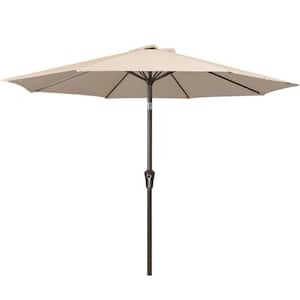 Air Vented 9 ft. Alloy Steel Market Solar Tilt Half Patio Umbrella in Beige