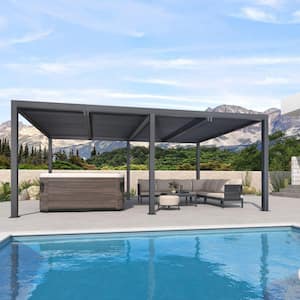 12 ft. x 20 ft. Gray Aluminum Frame Outdoor Louvered Pergola Hardtop Gazebo with Adjustable Roof for Sunshade Rainproof