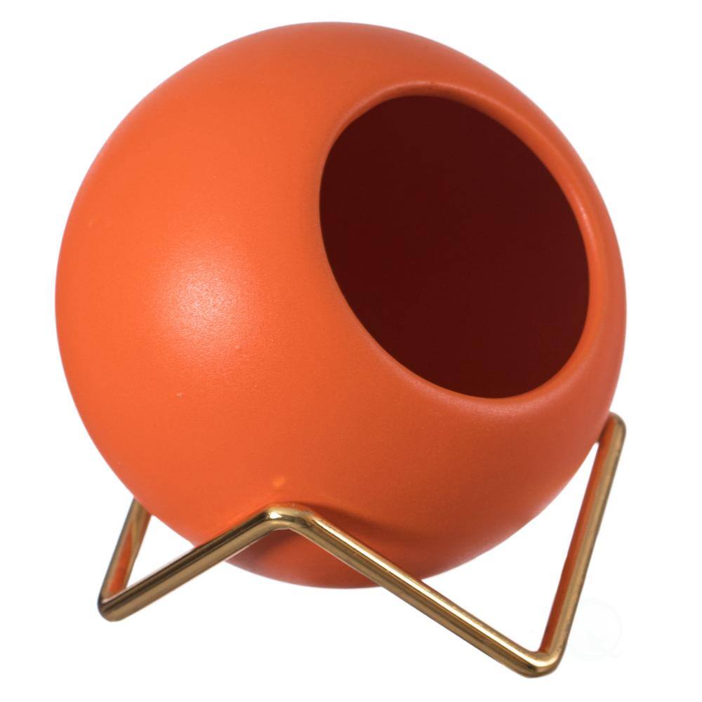 Chic Orange Ceramic Bud Vase with Gold Stand, 4.5"