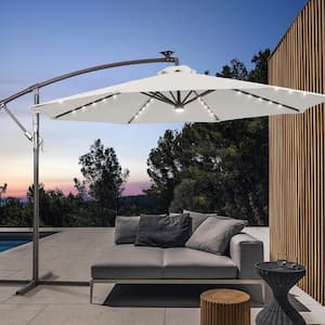 10 ft. Backyard Outdoor Patio Cantilever Umbrella with LED Lights, Round Canopy, Steel Pole and Ribs, Ivory