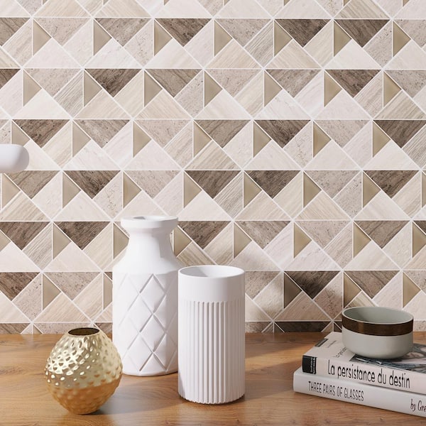 Mountaintop Beige 12.49 in. x 15.24 in. Geometric Glossy Glass Marble Mosaic Tile (13.3 sq. ft./Case)
