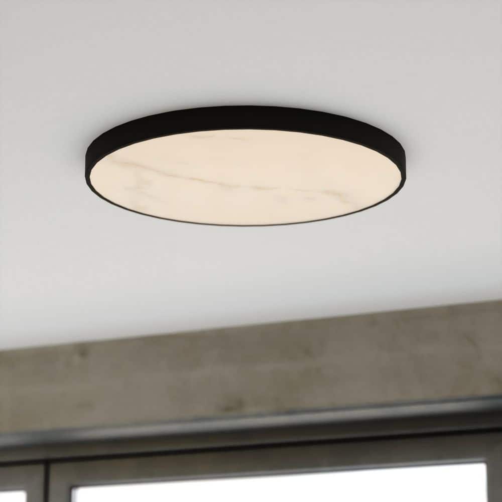 Aurelia 16 in. Contemporary Round Matte Black Integrated LED Flush Mount Ceiling Light with White Alabaster Shade price history on PriceWatchPro