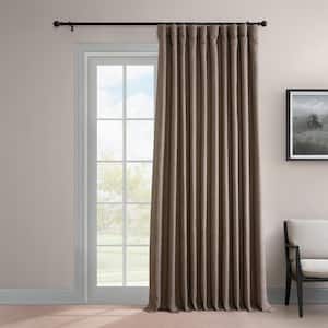Dutch Cocoa Brown Faux Linen Extrawide Curtains 100 in. W x 84 in. L Rod Pocket Room Darkening Curtain (Single Panel)