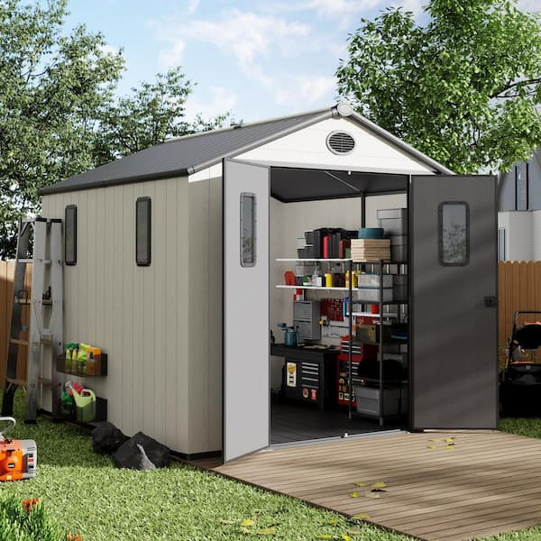 8 ft. x 8 ft. Resin Storage Shed with Skylight Windows, Ventilation, Lockable Doors and Floor Included (64 sq. ft.)