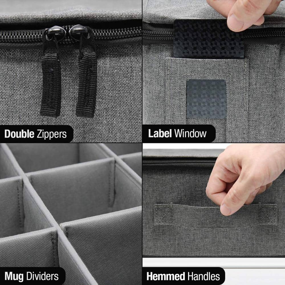 Gray Quilted 5-Piece China Dinnerware Storage Organizer Set