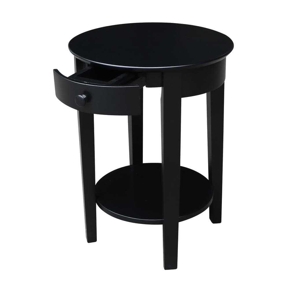 Black Round Wood Accent Table with Storage Drawer