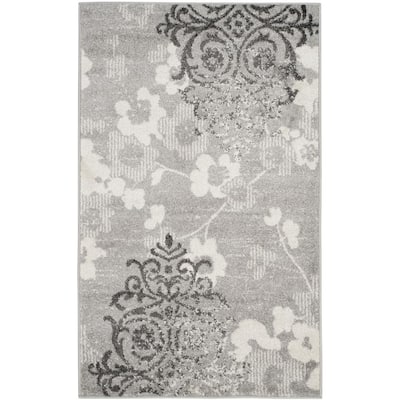 SAFAVIEH Adirondack Silver/Ivory 4 Ft. X 4 Ft. Square Floral Area Rug ...