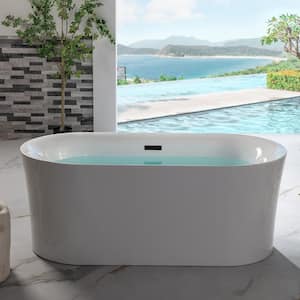 Cahon 59 in. Acrylic FlatBottom Double Ended Bathtub with Matte Black Overflow and Drain Included in White