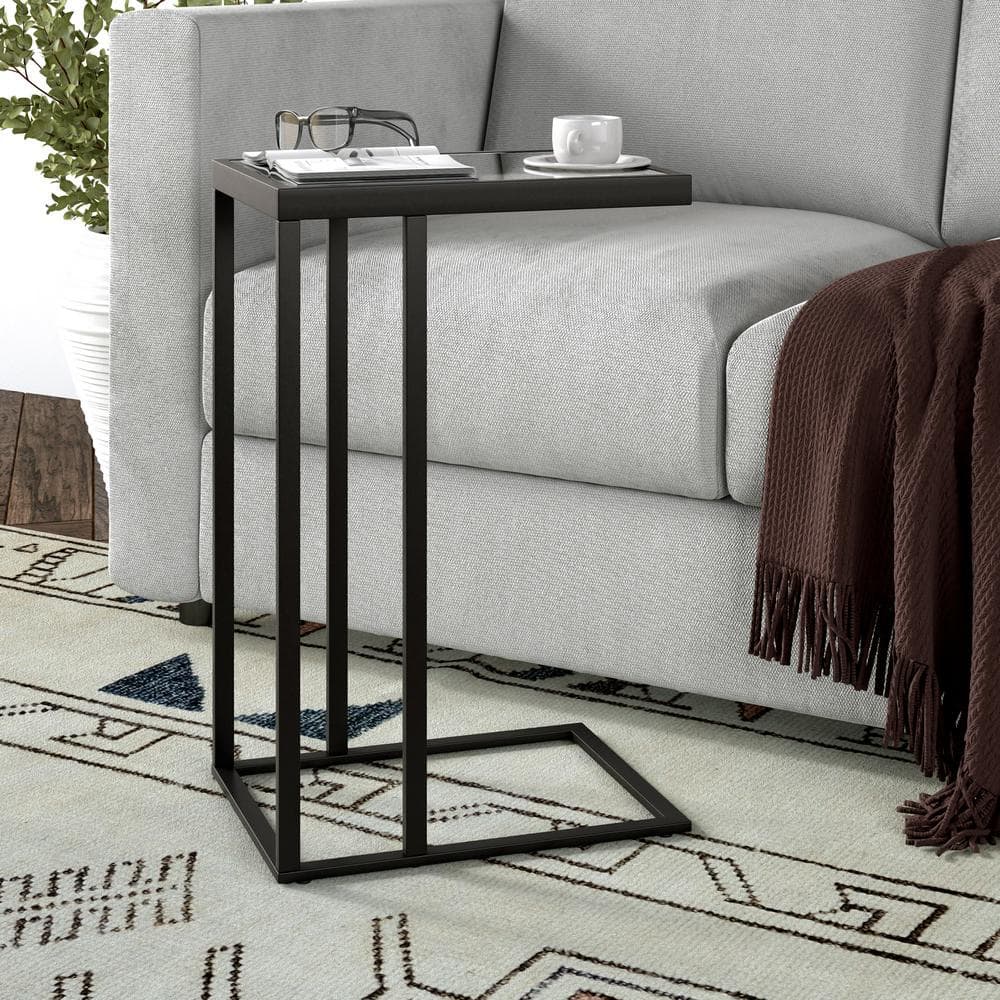 Modern Blackened Bronze Metal & Glass C-Table, 16" Wide