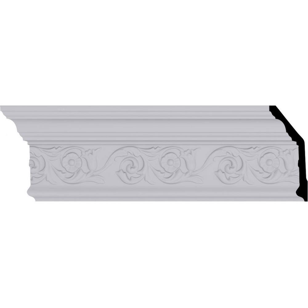 Primed White Polyurethane Floral Crown Moulding Sample, 12" Length