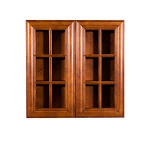 Cambridge Assembled 24x30x12 in. Wall Mullion Door Cabinet with 2 Doors 2 Shelves in Chestnut