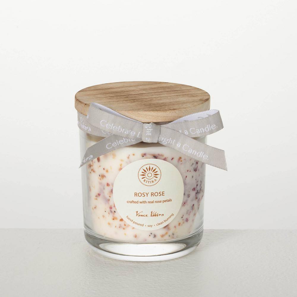 Rosy Rose Scented Soy Wax Jar Candle with Wood Lid