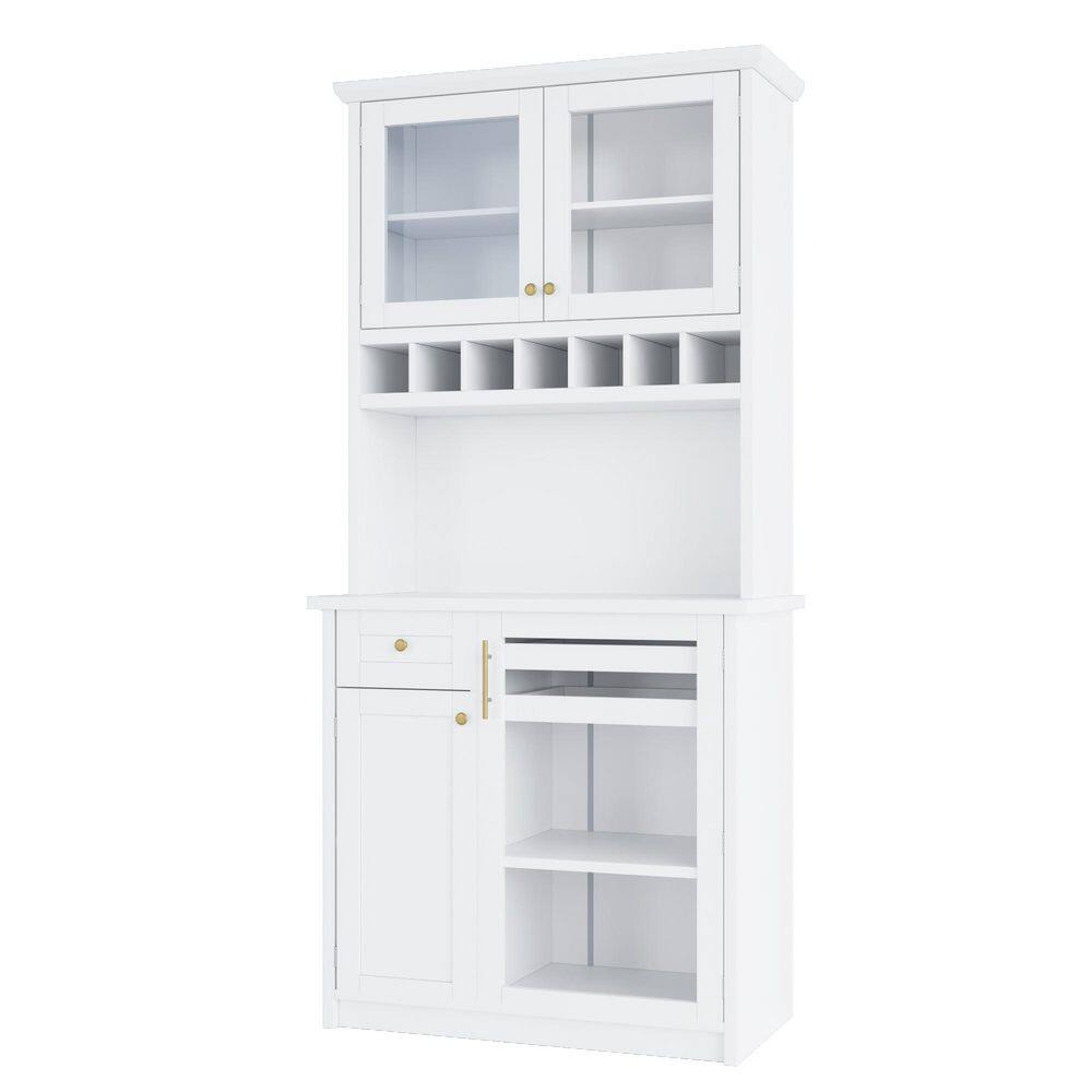 Modern White Wood 35.4 in. W Buffet with Hutch, Drawer and Glass Door price history on PriceWatchPro