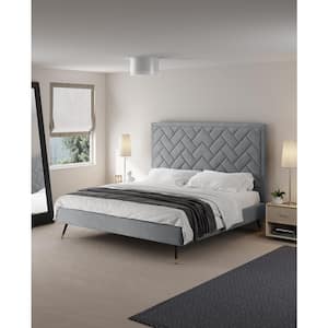 Crosby Modern Gray Velvet Upholstered Wood Frame King Platform Bed