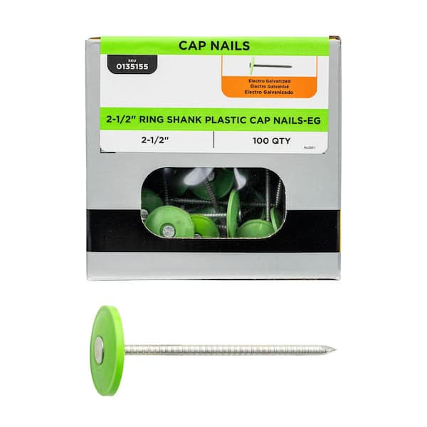 2-1/2 in. x 12-Gauge Electrogalvanized Ring Shank Plastic Cap Roofing Nail (100-Pack)