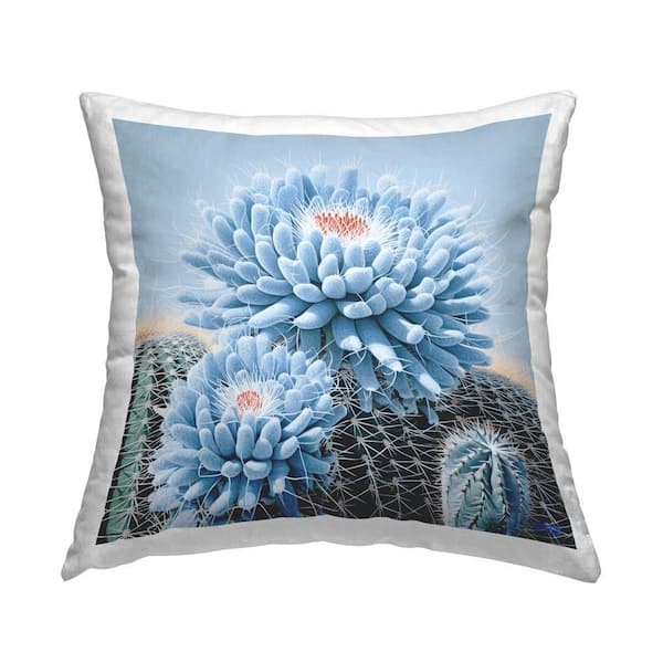Stupell Industries Blue Cactus Botanicals Blue Print Polyester 18 in. x 18 in. Throw Pillow