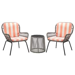 3-Piece Wicker Outdoor Bistro Set with Blush Cushions