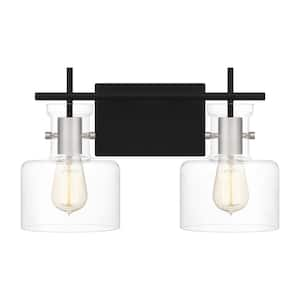 Pensbury 16 in. 2-Light Matte Black Vanity Light