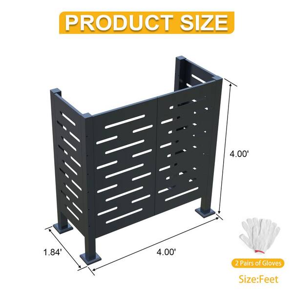 48 in. Metal Garden Fence, Air Conditioner Fence for Outdoor Units, Metal Privacy Fence Cover, 3- Fence Panels, Black