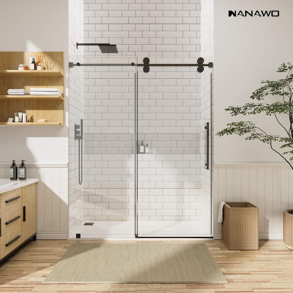 72 in. W x 80 in. H Single Sliding Frameless Shower Door in Matte Black with 3/8 in. Clear Glass