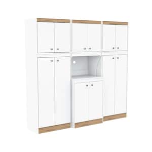 70.86 in. W x 66.93 in. H x 14.49 in. D Kitchen Storage Utility Cabinet in White and Vienes Oak (3-Piece)
