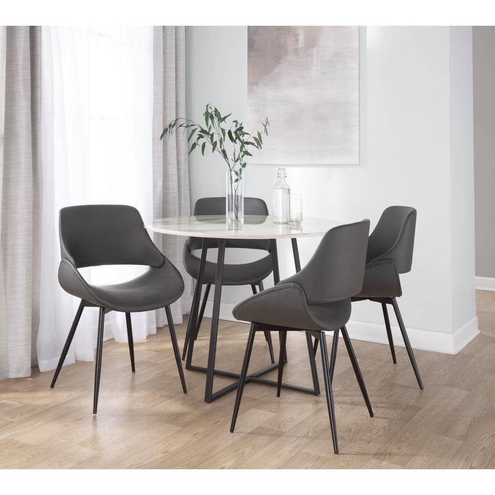 Lumisource Fabrico Grey Faux Leather and Black Metal Side Chair (Set of 2)