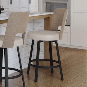 Marek 26 in. Cream Faux Leather / Seagrass / Black Metal Swivel Counter Stool