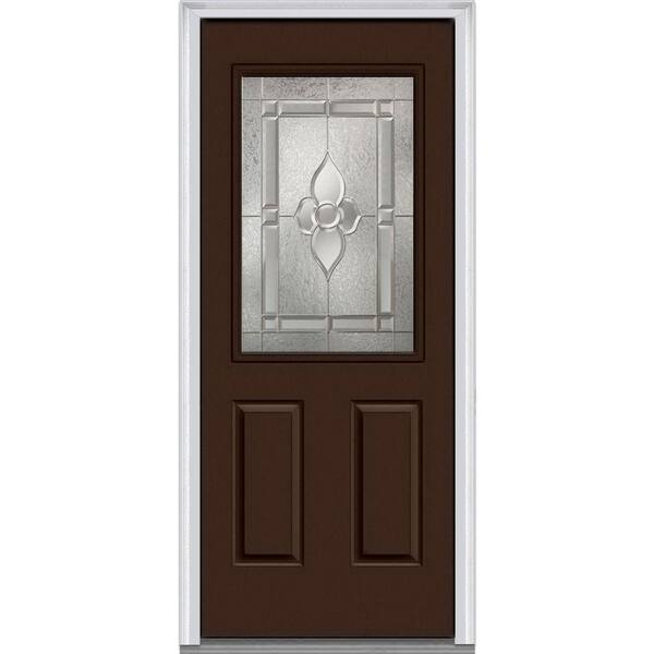 MMI Door 36 in. x 80 in. Master Nouveau Right-Hand 1/2-Lite Decorative 2-Panel Painted Fiberglass Smooth Prehung Front Door