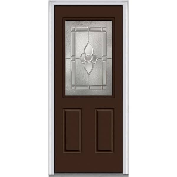 MMI Door 36 in. x 80 in. Master Nouveau Left-Hand Inswing 1/2-Lite Decorative 2-Panel Painted Steel Prehung Front Door