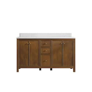 Chicago Veneer 60 in. W x 22 in. D x 36 in. H Double Sink Bath Vanity in Dark Natural with 1.5 in.  Empira White Qt. Top